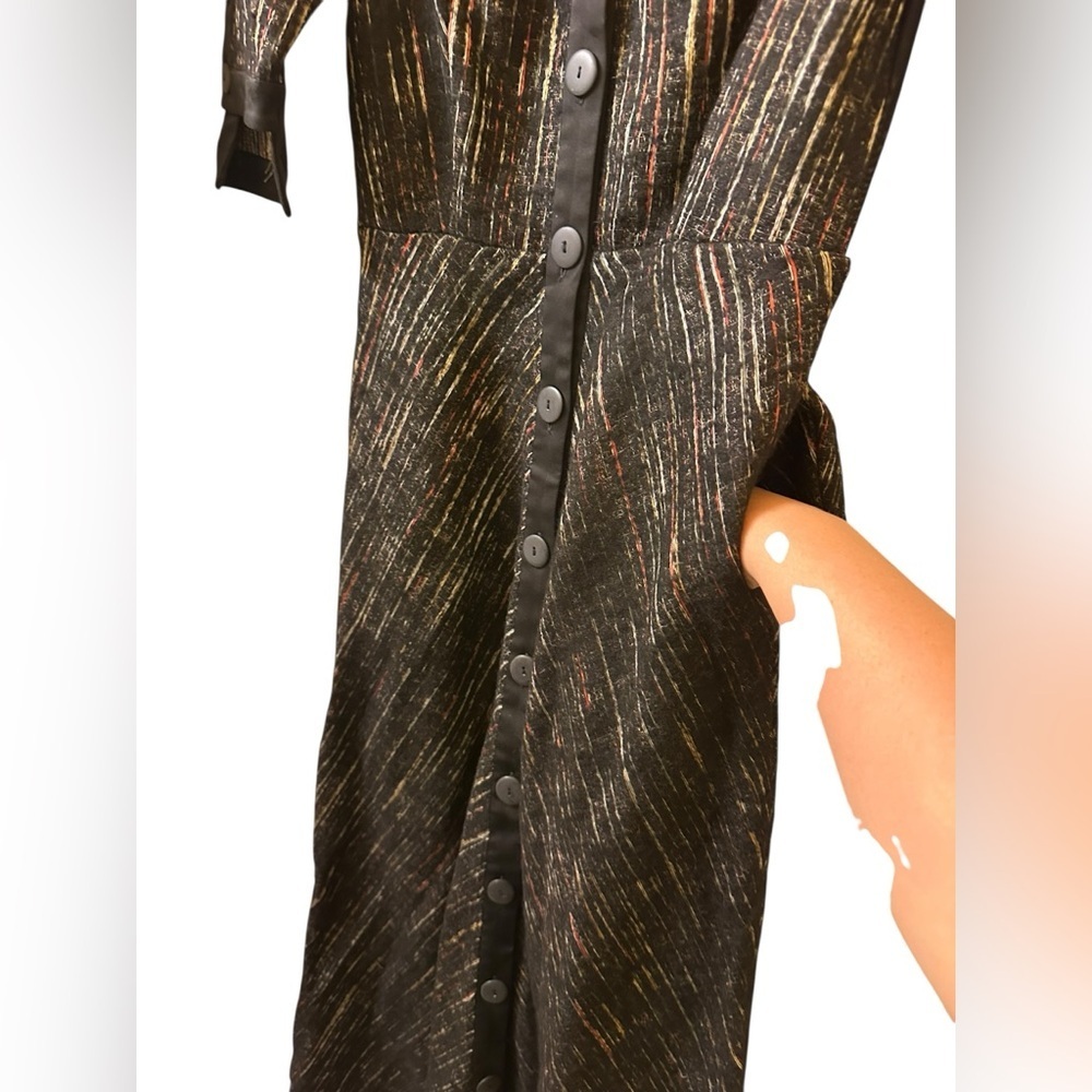 Hanh Merrima Black vertical striped pattern dark colors Button-Down Dress size 8 - Picture 10 of 15